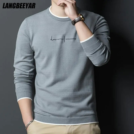 New Fashion Brand Designer Knit Pullover Sweater Men Crew Letter Printed Slim Fit Autum Winter Navy Casual Jumper Men Clothes