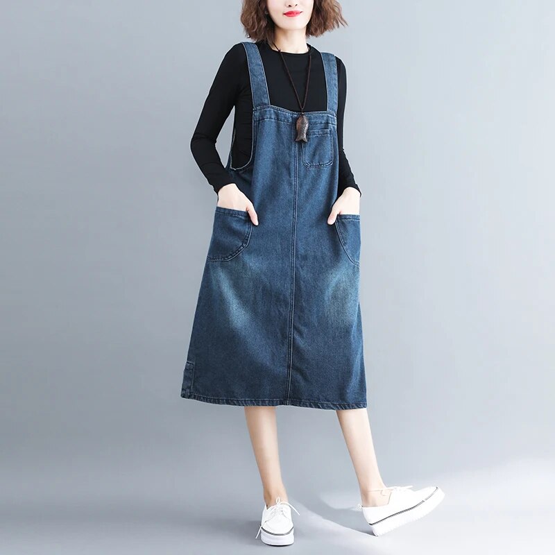 2022 Women Straps Denim Dress New Spring Summer Dress Loose Blue Jeans Dress Female Vest Dress Women's clothing Vestidos