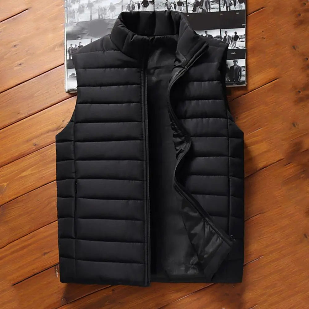 Men Waistcoat Sleeveless Stand Collar Antifreezing Men Waistcoat Slim Fit Thicken Warm Zipper Closure Winter Vest Men Clothes