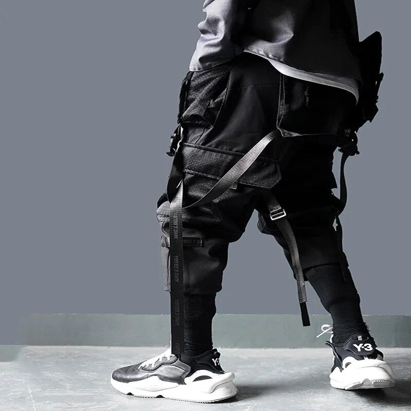 11 BYBB'S DARK Cargo Pants Men Harajuku Streetwear Tactics Pants Ribbon Multi-pocket Trousers Elastic Waist HipHop Male