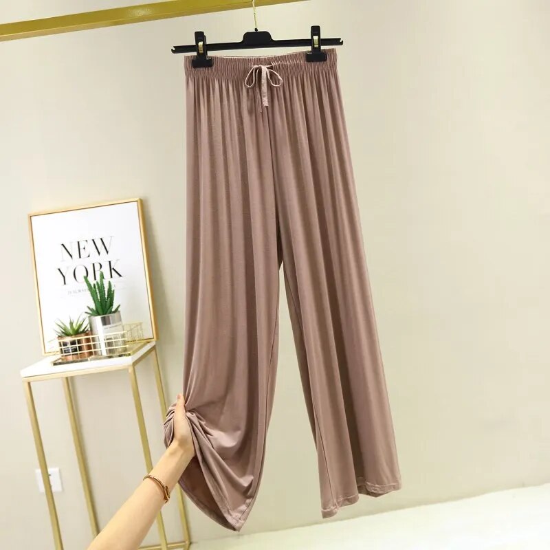 Ice Silk Wide Leg Pants Women Casual Fashion Summer 2021 High Waist Stripe Female Trousers Joker Modal Breathable Ladies Pant