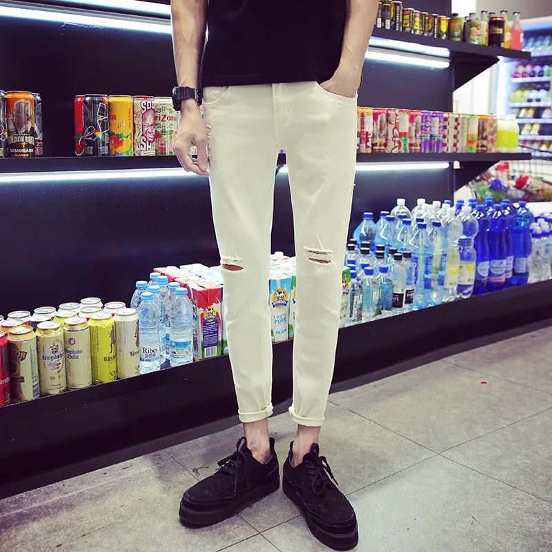 New Arrival Spring Summer Knee Hole Men Cowboy Hip Hop streetwear Black Denim Skinny Jeans Men Clothes For Teenager Pencil Pants