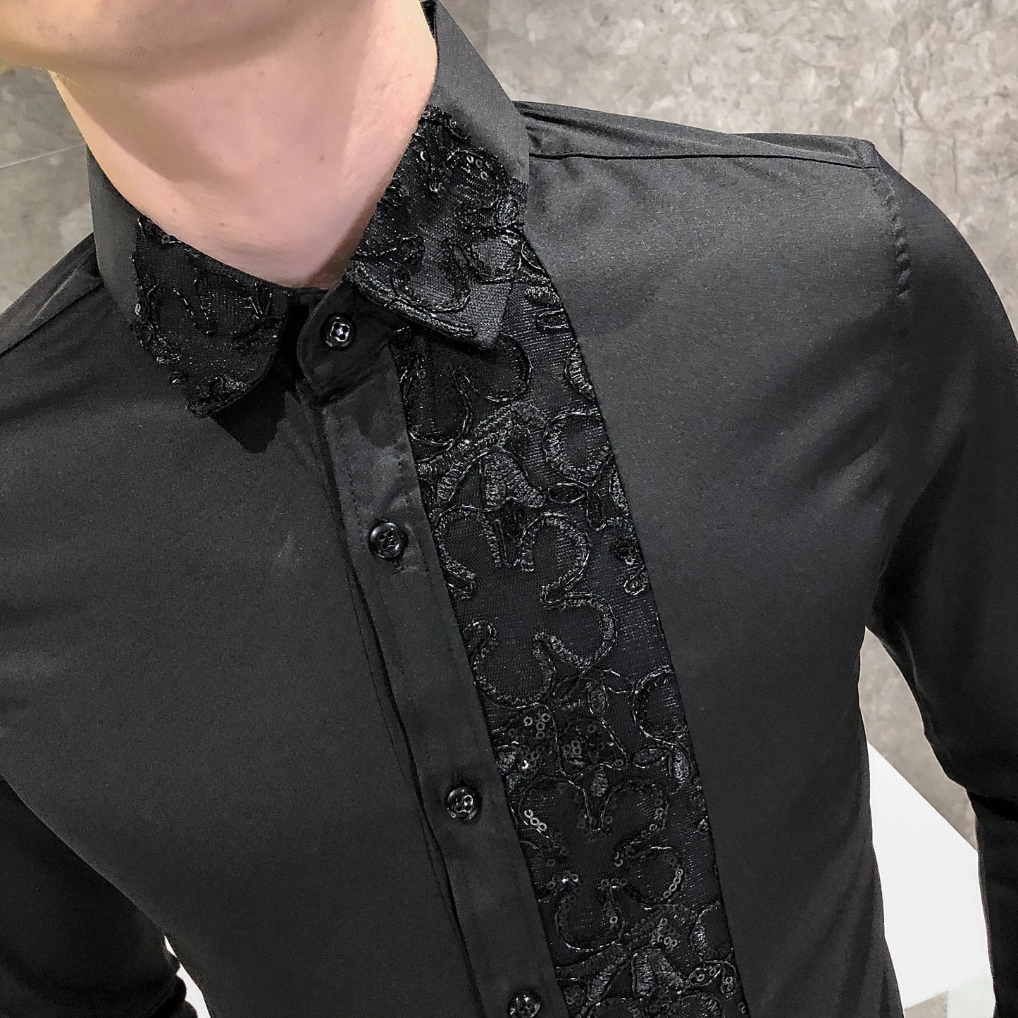 Camisas Masculinas Club Korean Men Clothes 4xl Black White Mens Lace Shirt 2020 Autumn Long Sleeve Slim Fit Social Dress Shirt