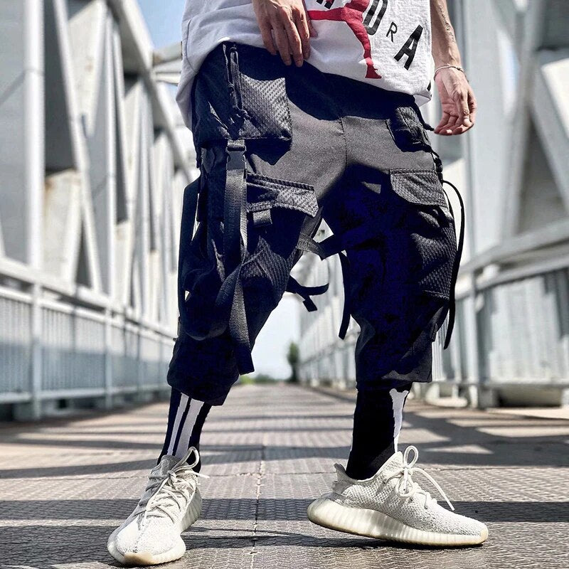 11 BYBB'S DARK Cargo Pants Men Harajuku Streetwear Tactics Pants Ribbon Multi-pocket Trousers Elastic Waist HipHop Male