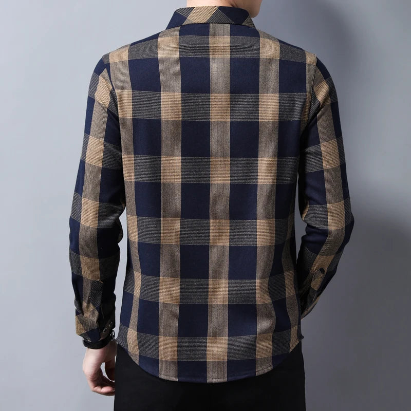 2023New Casual Men Shirts  Slim Fit Fashion Plaid Shirt Spring  Long Sleeve Camisa Masculina Men Clothes C722