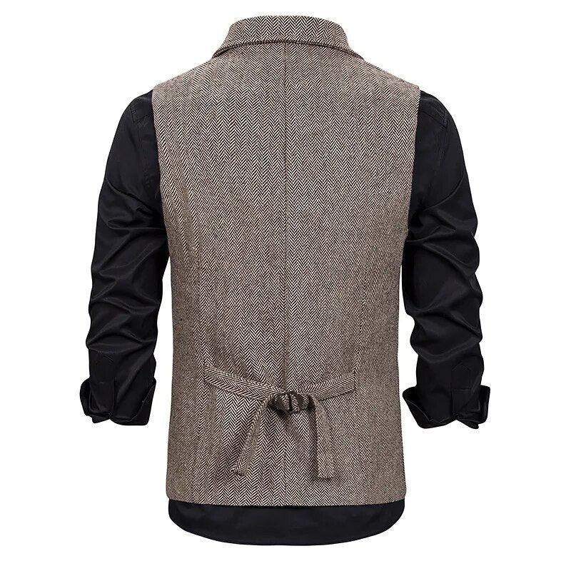 Men Suit Vest 2021Fashion Korean  Multiple Pockets Herringbone Tweed Mens Waistcoat Formal Business Slim Fit Sleeveless Jacket