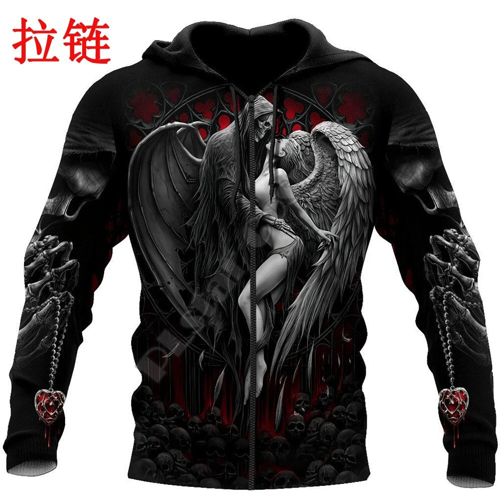 Reaper Skull Angel And Demon 3D All Over Printed Autumn Men Hoodies Unisex Casual Zip Pullover Streetwear sudadera hombre DW0472