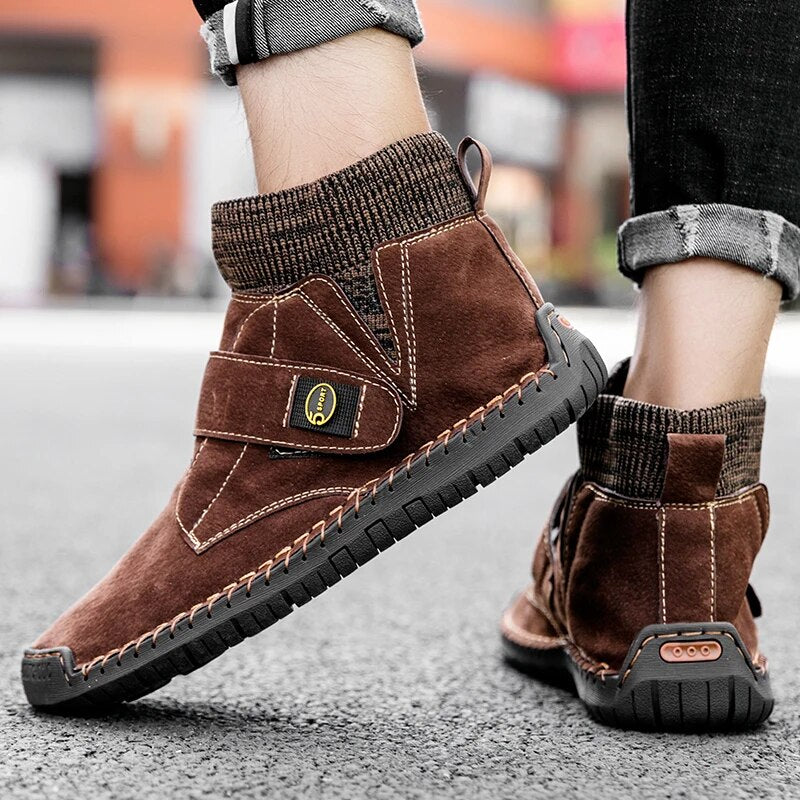 KEZZLY Men's outdoor large size men's shoes Fashion casual footwear men's shoes with HOOk&LOOP high-top warm men's boots