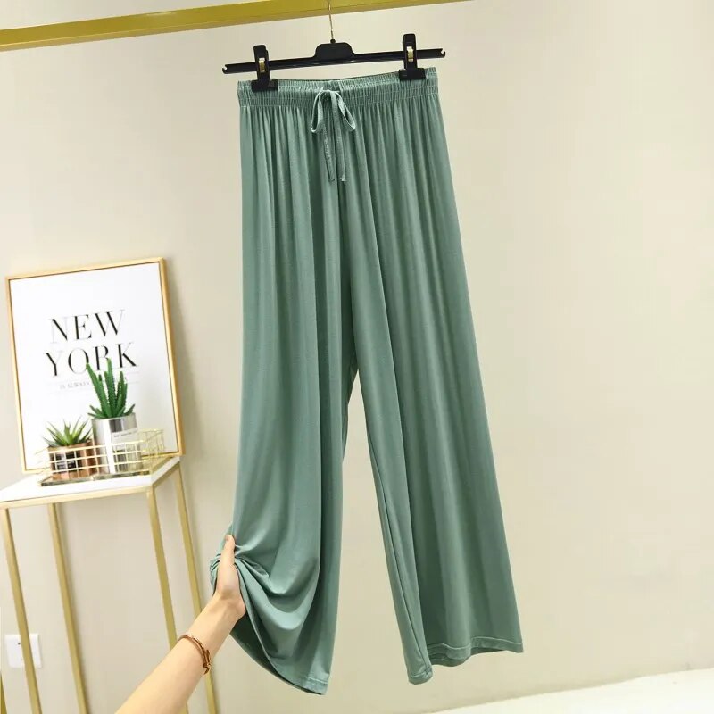 Ice Silk Wide Leg Pants Women Casual Fashion Summer 2021 High Waist Stripe Female Trousers Joker Modal Breathable Ladies Pant