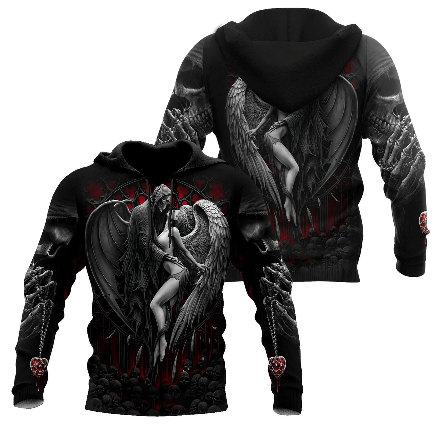 Reaper Skull Angel And Demon 3D All Over Printed Autumn Men Hoodies Unisex Casual Zip Pullover Streetwear sudadera hombre DW0472