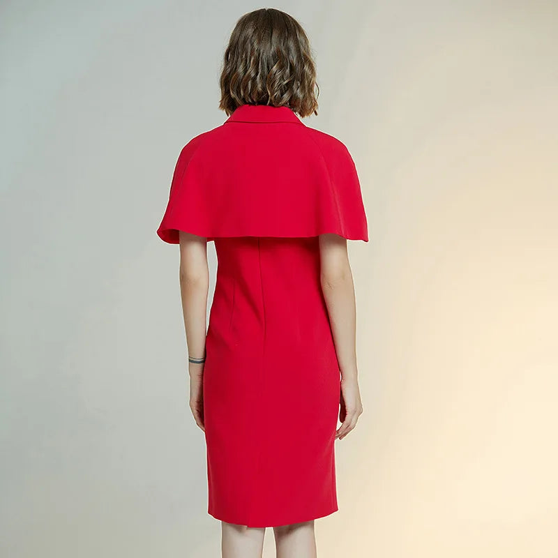 2023 women's new style dress solid Cape slim dress short sleeve red Dress female sheath dresses