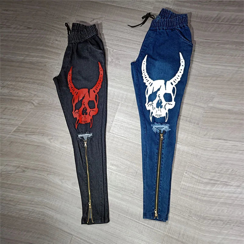 Men Stylish Ripped Jeans Pants Biker Skinny Slim Straight Frayed Denim Trousers New Fashion Skinny Jeans Men Clothes Size M-XXXL