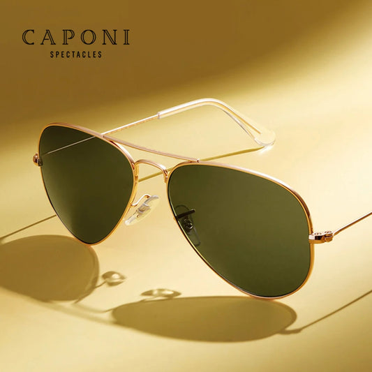 CAPONI Aviation Sun Glasses Men UV Ray Cut Polarized Shades For Men Double Bridge Frame Pilot Male's Sunglasses Eyewear CP3025