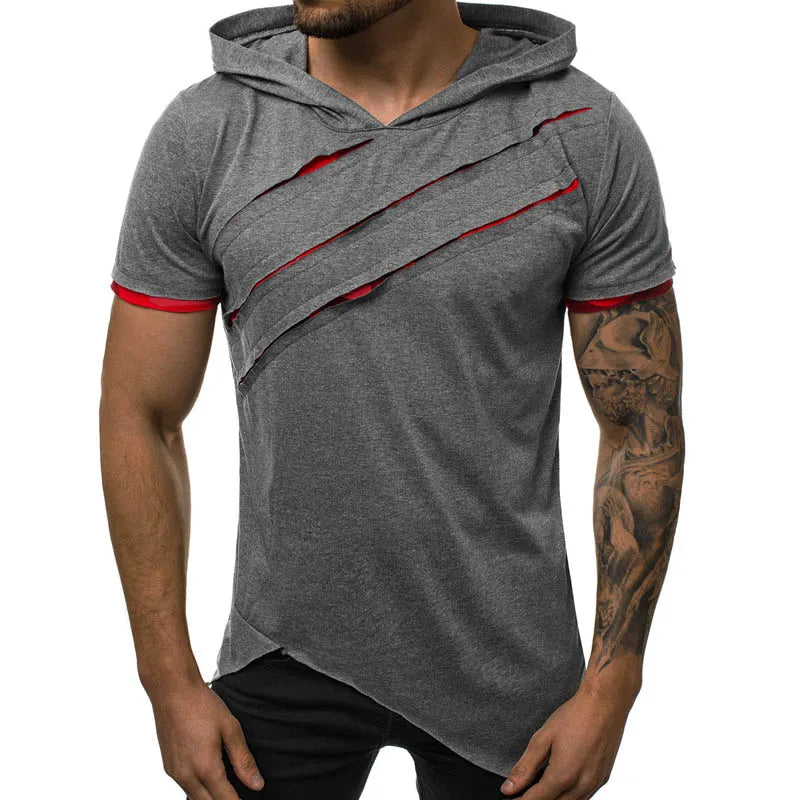 Summer Men's Hooded t-shirt New Casual Slim Short Sleeve t shirt men Plus Size 3XL Solid Men Clothes Streetwear Tee Shirt Homme