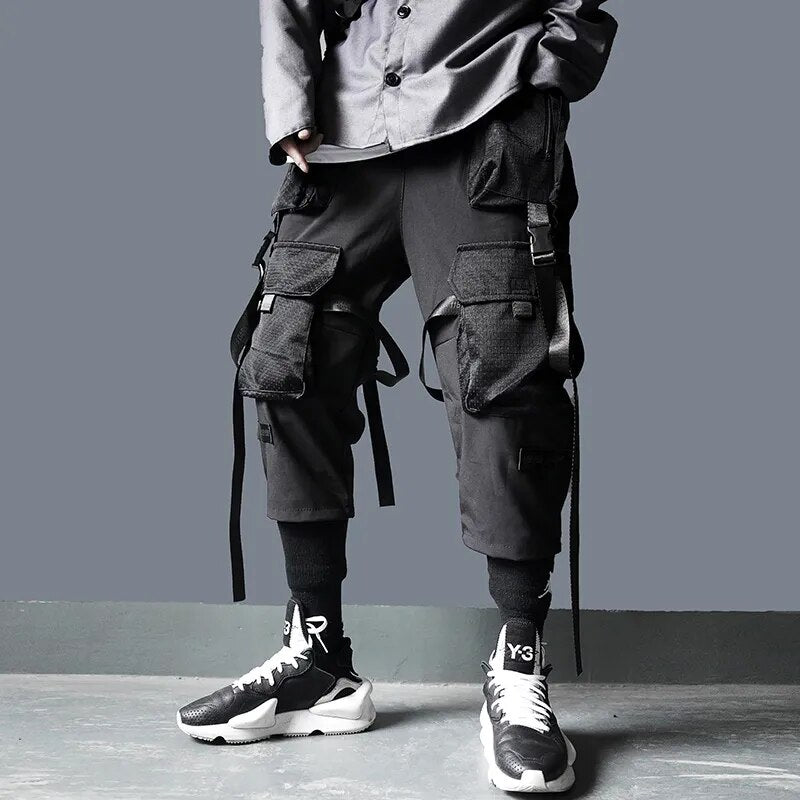 11 BYBB'S DARK Cargo Pants Men Harajuku Streetwear Tactics Pants Ribbon Multi-pocket Trousers Elastic Waist HipHop Male