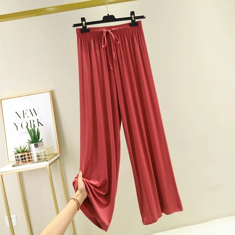 Ice Silk Wide Leg Pants Women Casual Fashion Summer 2021 High Waist Stripe Female Trousers Joker Modal Breathable Ladies Pant