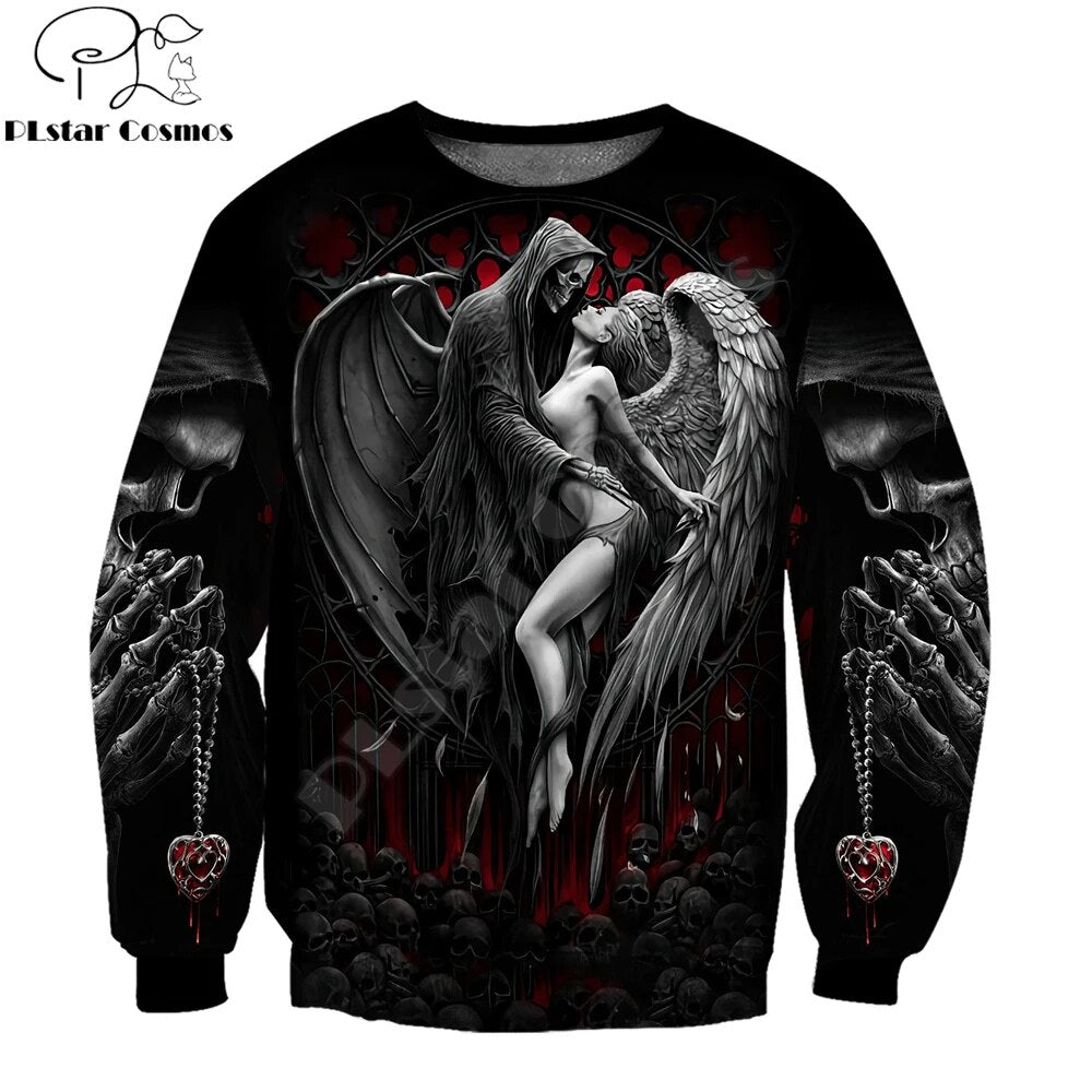 Reaper Skull Angel And Demon 3D All Over Printed Autumn Men Hoodies Unisex Casual Zip Pullover Streetwear sudadera hombre DW0472