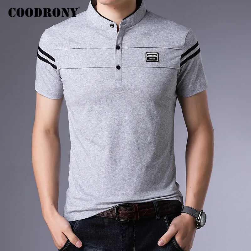 COODRONY Brand Summer Short Sleeve T Shirt Men Cotton Tee Shirt Homme Streetwear Fashion Stand Collar T-Shirt Men Clothes C5096S