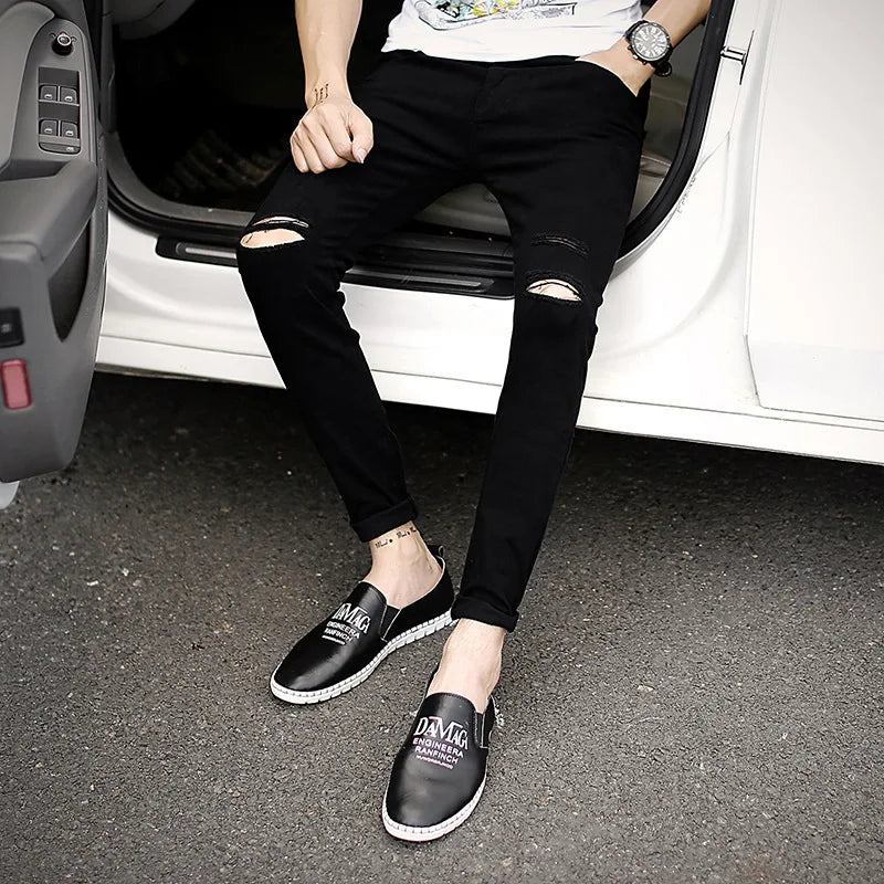 New Arrival Spring Summer Knee Hole Men Cowboy Hip Hop streetwear Black Denim Skinny Jeans Men Clothes For Teenager Pencil Pants