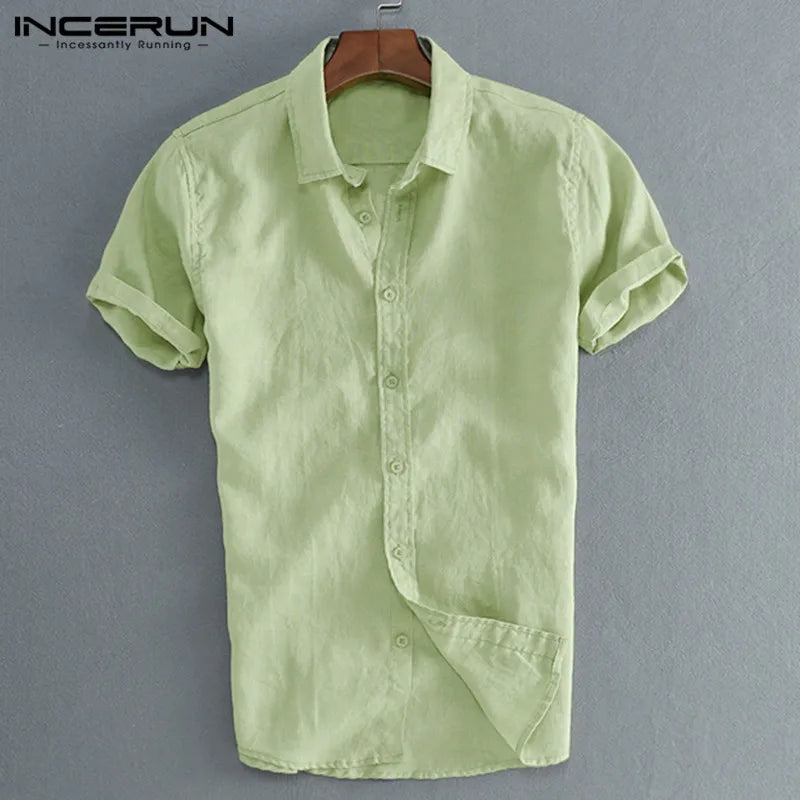 INCERUN Elegant S-5XL Male Tee Tops Casual Shirts Men Social Shirts Dress Button Turn Down Collar Slim Fit Men Clothes Camisa