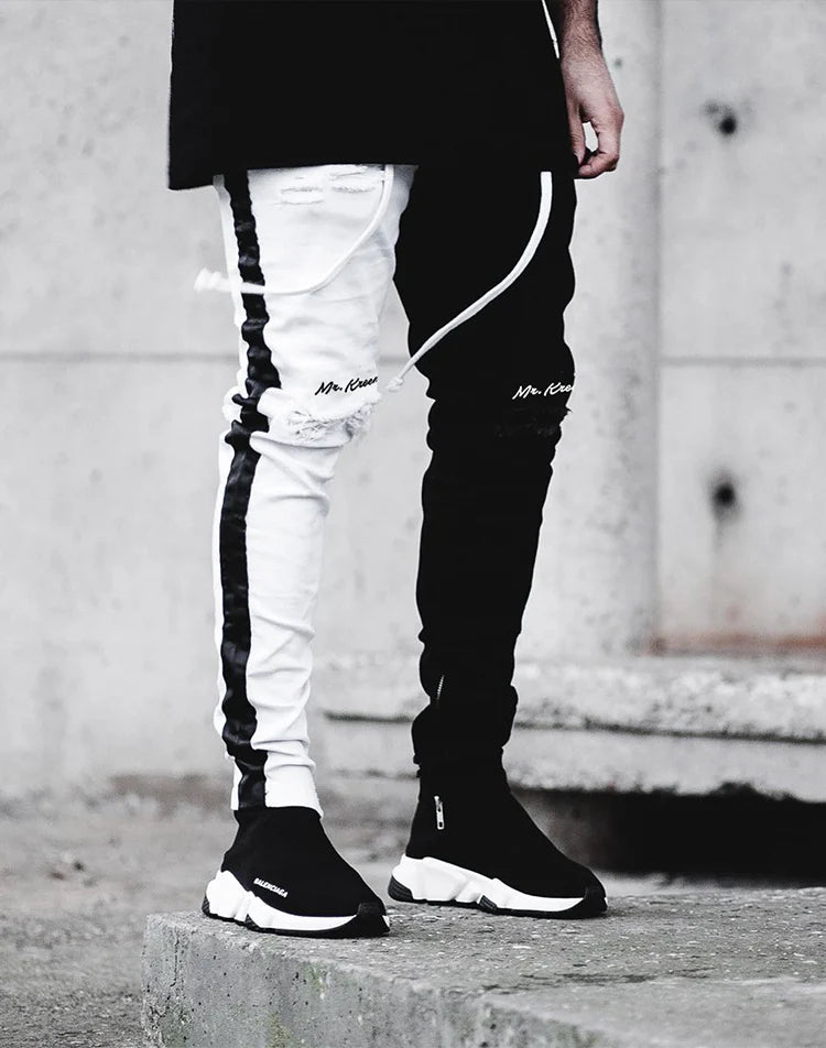 Men Stylish Ripped Jeans Pants Biker Skinny Slim Straight Frayed Denim Trousers New Fashion Skinny Jeans Men Clothes Size M-XXXL