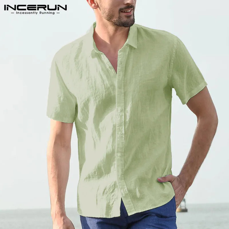 INCERUN Elegant S-5XL Male Tee Tops Casual Shirts Men Social Shirts Dress Button Turn Down Collar Slim Fit Men Clothes Camisa