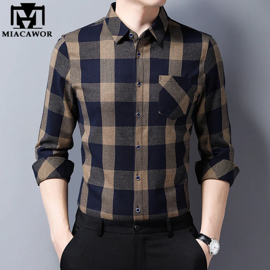 2023New Casual Men Shirts  Slim Fit Fashion Plaid Shirt Spring  Long Sleeve Camisa Masculina Men Clothes C722