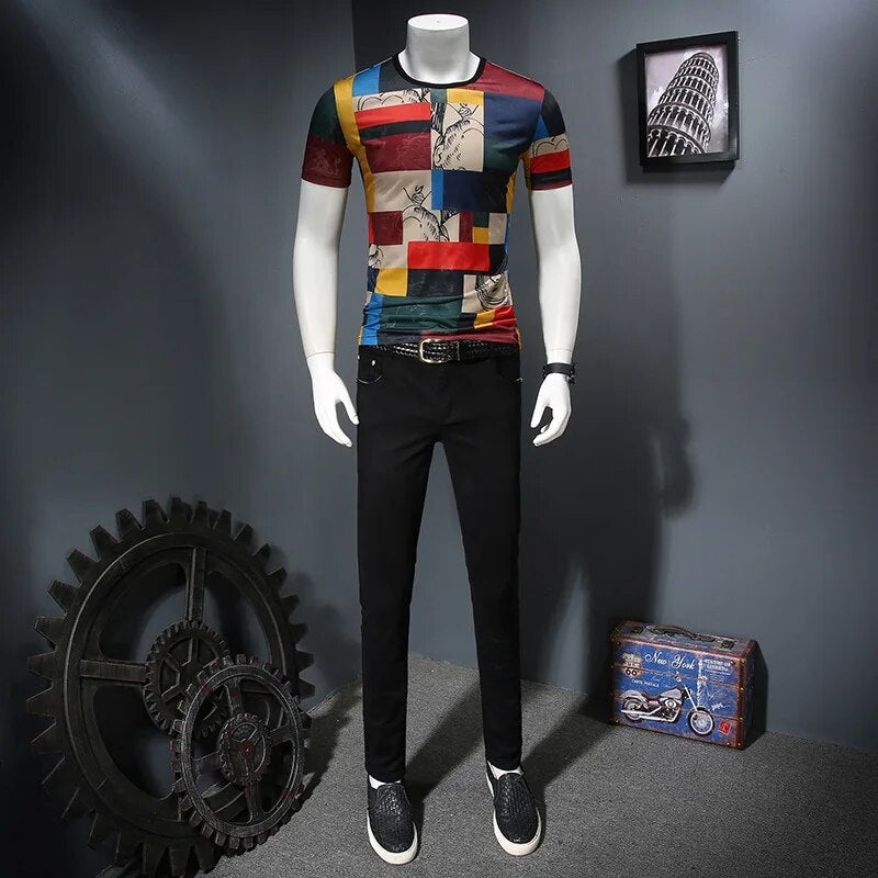 2019 T Shirt Men Ice Felt Short Sleeve Club Party T Shirt Men Design Print Summer Breathable Casual T-shirt streetwear tops