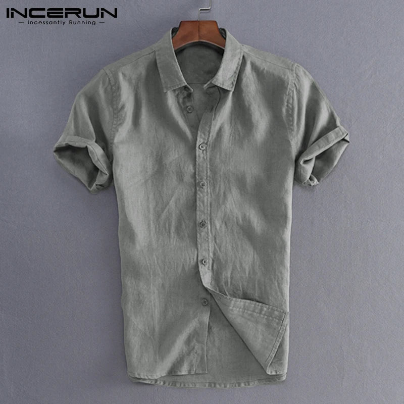 INCERUN Elegant S-5XL Male Tee Tops Casual Shirts Men Social Shirts Dress Button Turn Down Collar Slim Fit Men Clothes Camisa