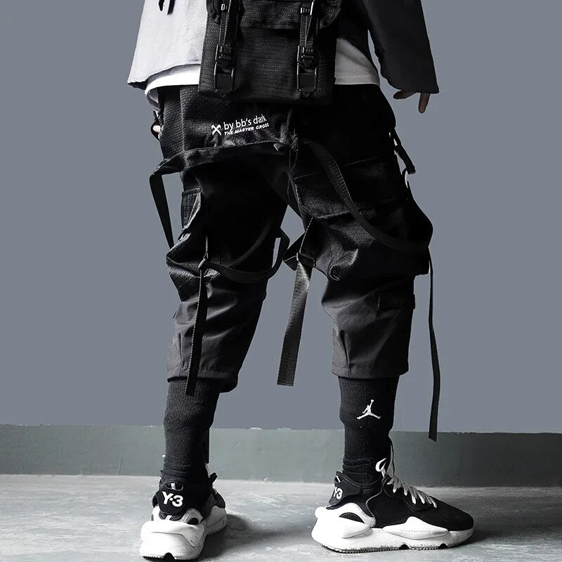 11 BYBB'S DARK Cargo Pants Men Harajuku Streetwear Tactics Pants Ribbon Multi-pocket Trousers Elastic Waist HipHop Male