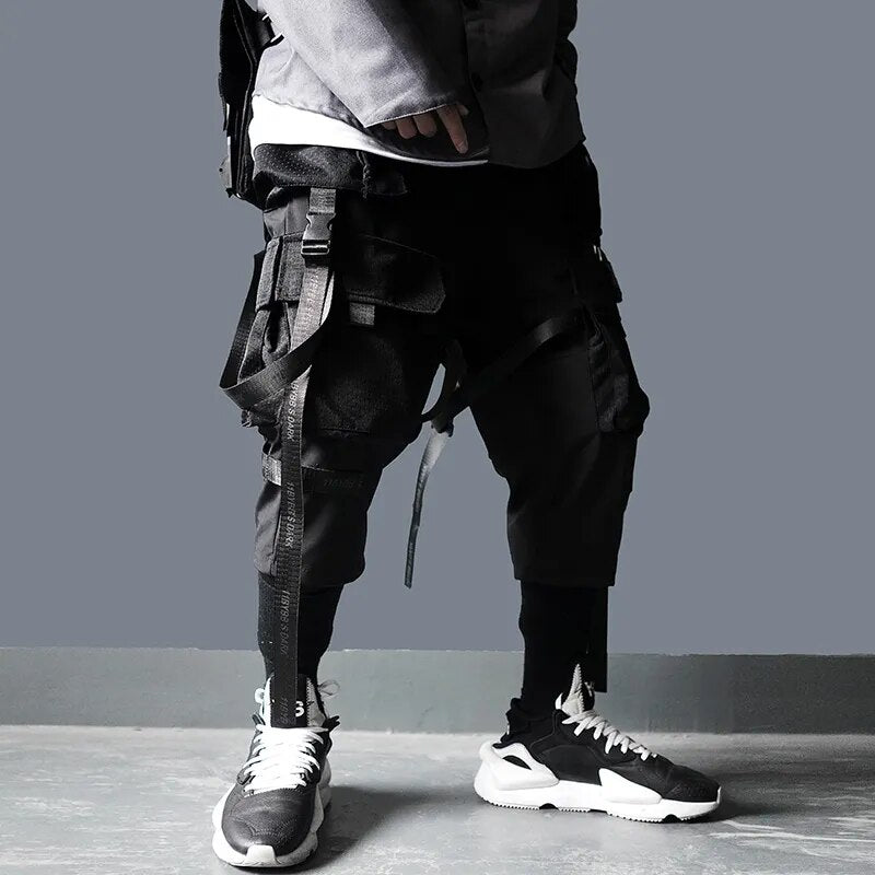 11 BYBB'S DARK Cargo Pants Men Harajuku Streetwear Tactics Pants Ribbon Multi-pocket Trousers Elastic Waist HipHop Male