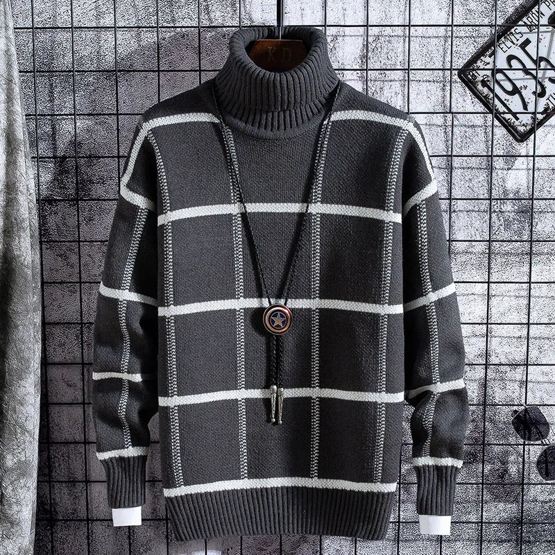 Christmas Sweater Men Clothes 2020 Winter Thick Warm Mens Plaid Sweaters Fashion Classic Turtleneck Men Pullover Warm Pull Homme