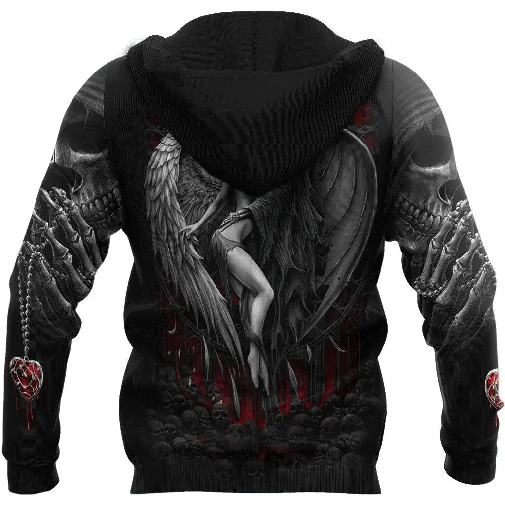 Reaper Skull Angel And Demon 3D All Over Printed Autumn Men Hoodies Unisex Casual Zip Pullover Streetwear sudadera hombre DW0472