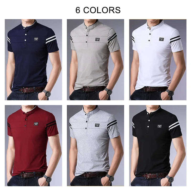 COODRONY Brand Summer Short Sleeve T Shirt Men Cotton Tee Shirt Homme Streetwear Fashion Stand Collar T-Shirt Men Clothes C5096S