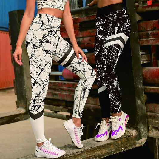 Ins Styles Stripe Printed Leggings Fashion Womens for Leggins Slim Stretch Trouser Black &White Texture Pants