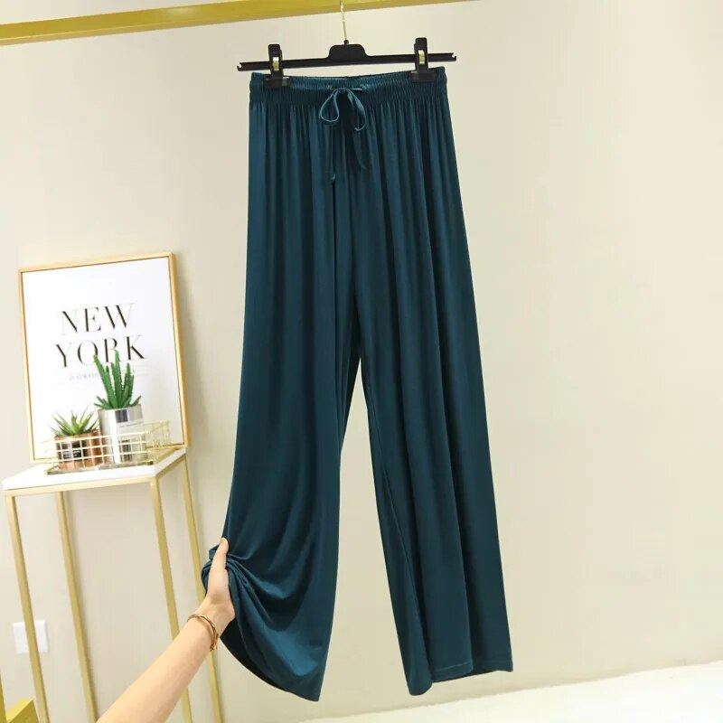 Ice Silk Wide Leg Pants Women Casual Fashion Summer 2021 High Waist Stripe Female Trousers Joker Modal Breathable Ladies Pant