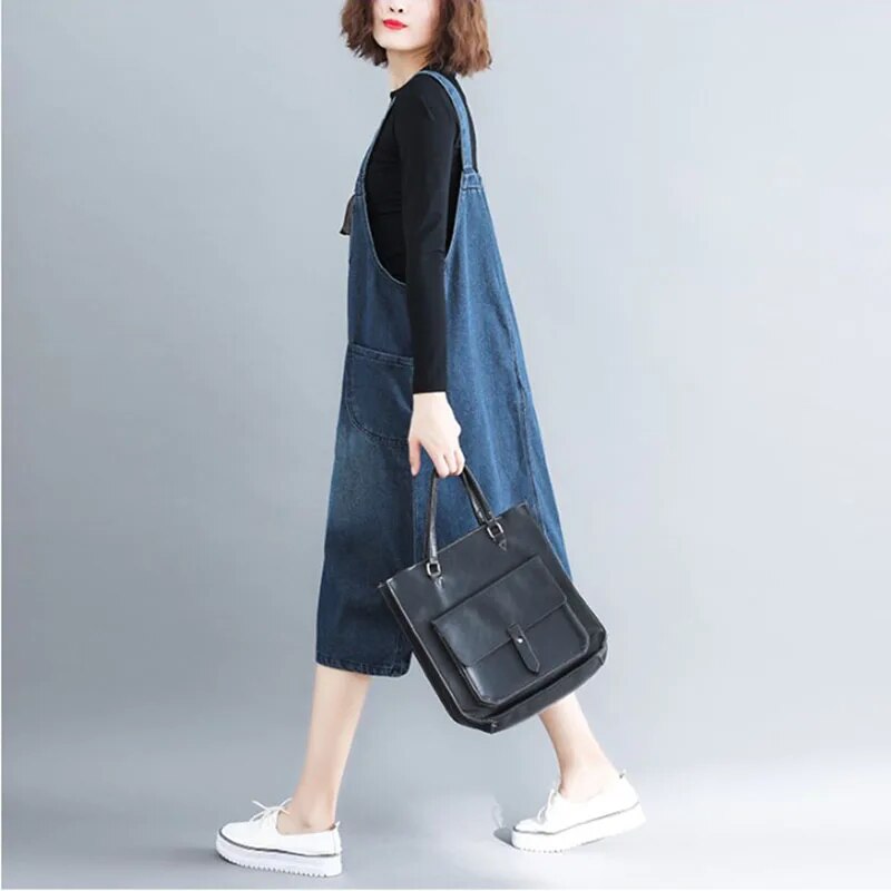 2022 Women Straps Denim Dress New Spring Summer Dress Loose Blue Jeans Dress Female Vest Dress Women's clothing Vestidos