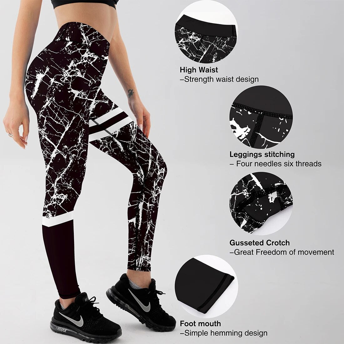 Ins Styles Stripe Printed Leggings Fashion Womens for Leggins Slim Stretch Trouser Black &White Texture Pants