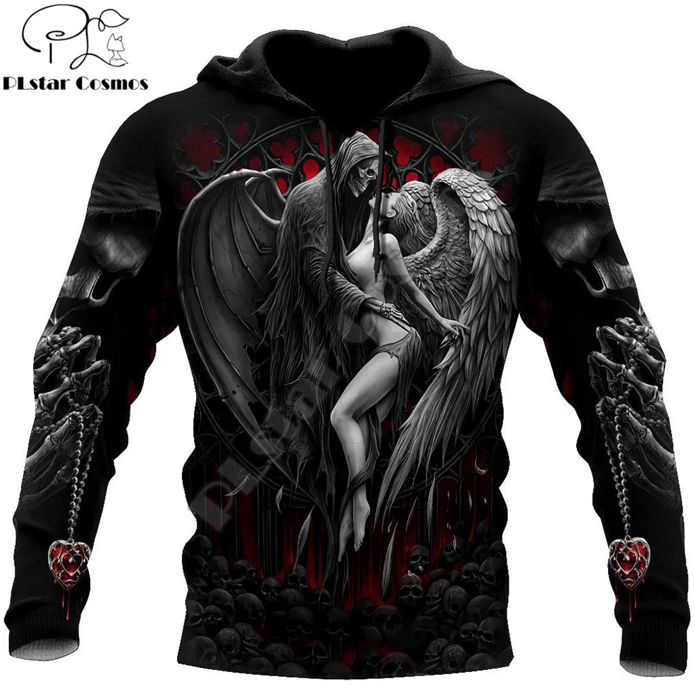 Reaper Skull Angel And Demon 3D All Over Printed Autumn Men Hoodies Unisex Casual Zip Pullover Streetwear sudadera hombre DW0472