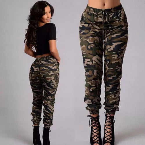 New Hot Sale Stretchy Waistband Convergent Trousers Fashion Plus Size Camouflage Stylish Skinny Army Green Jeans Pants Women