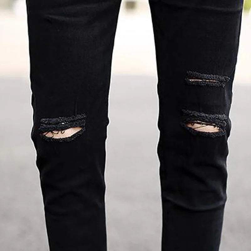 New Arrival Spring Summer Knee Hole Men Cowboy Hip Hop streetwear Black Denim Skinny Jeans Men Clothes For Teenager Pencil Pants