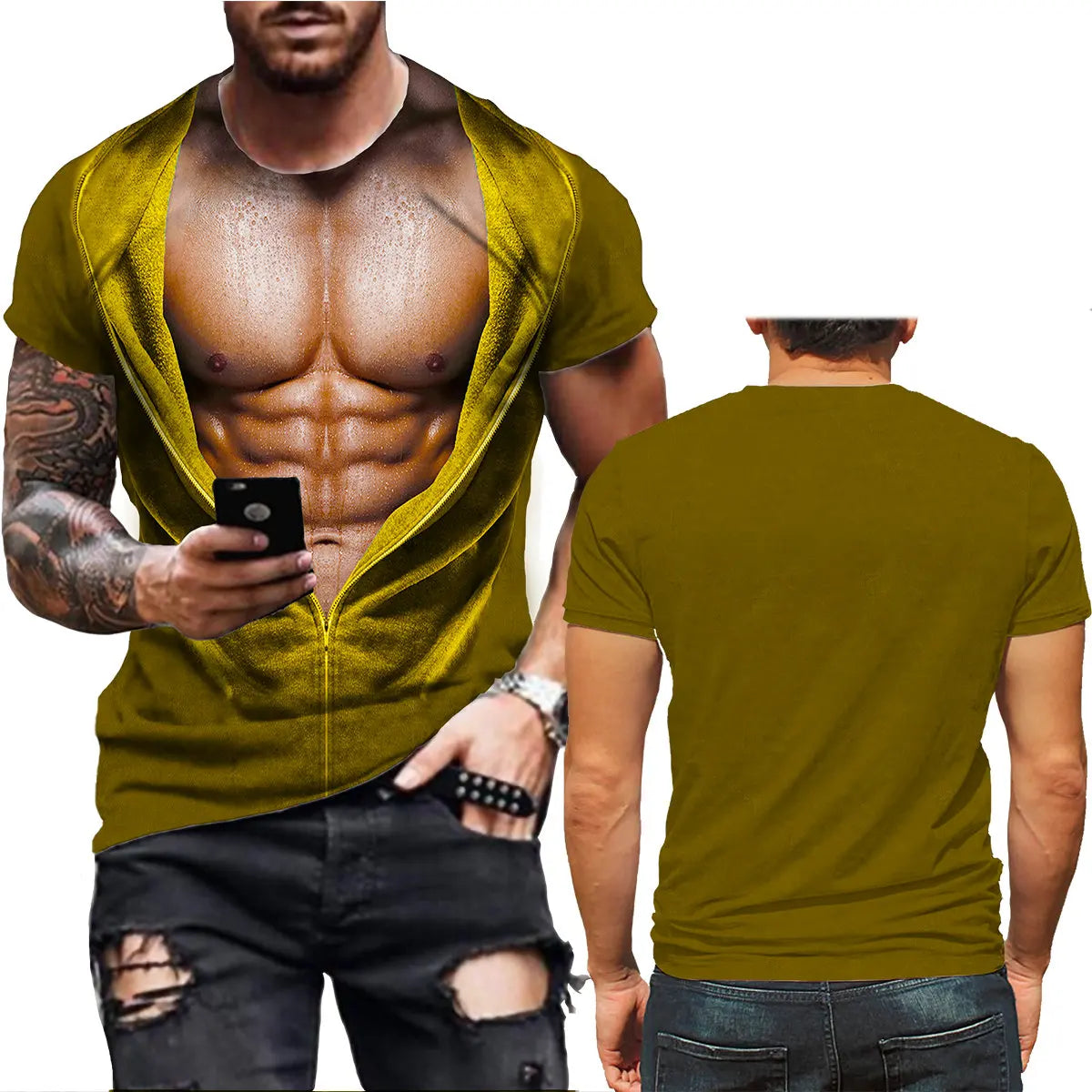 Summer New 3D Print T Shirt for Men Funny Muscle T-shirt Harajuku Fake SweatShirts Casual Loose Clothes Vintage Short Sleeve Tee