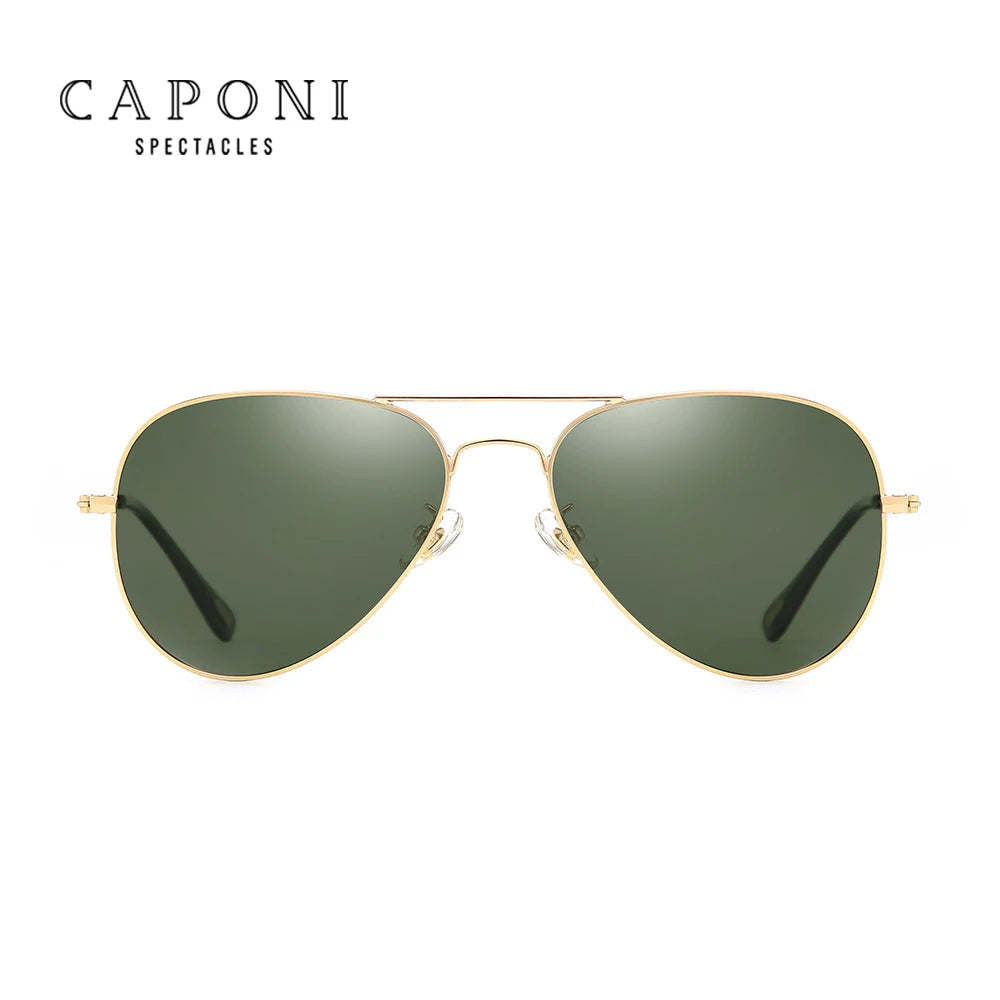 CAPONI Aviation Sun Glasses Men UV Ray Cut Polarized Shades For Men Double Bridge Frame Pilot Male's Sunglasses Eyewear CP3025