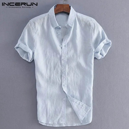 INCERUN Elegant S-5XL Male Tee Tops Casual Shirts Men Social Shirts Dress Button Turn Down Collar Slim Fit Men Clothes Camisa