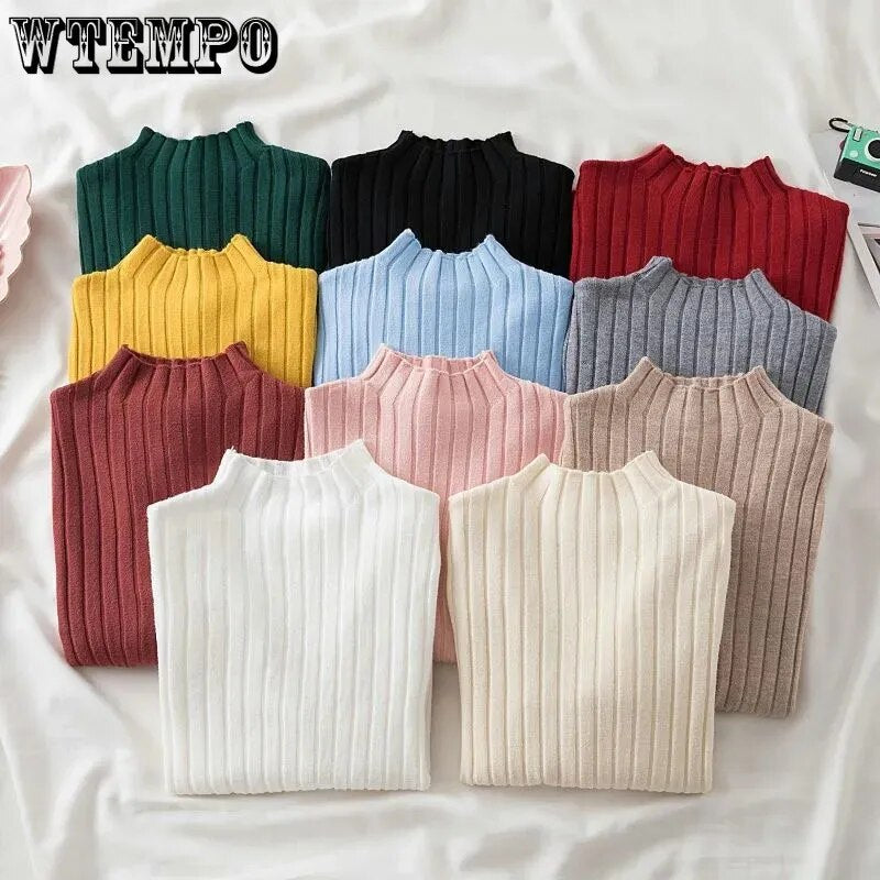 Half Turtleneck Knitted Bottoming Shirt Women's Long Sleeve Slim Pullover Sweater Drop Shipping