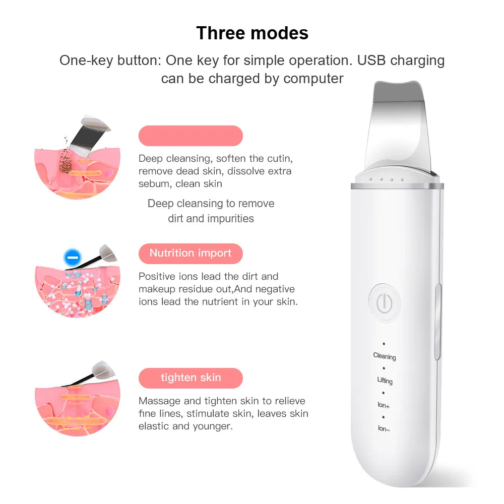 Ultrasonic Skin Scrubber Vibration Face Spatula Blackhead Remover Shovel Clean Cavitation Peeling Facial Lifting skin care