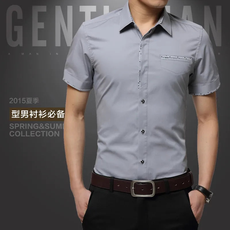 2023 Summer New Men's Shirt Brand Luxury Men Cotton Short Sleeves Dress Shirt Turn-down Collar Cardigan Shirt Men Clothes