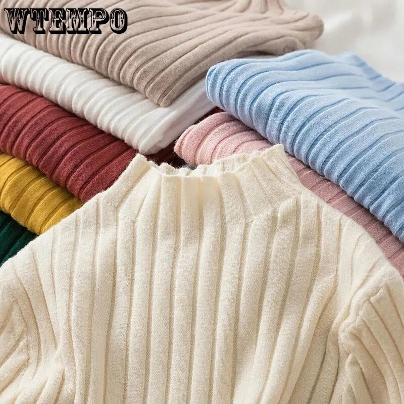 Half Turtleneck Knitted Bottoming Shirt Women's Long Sleeve Slim Pullover Sweater Drop Shipping