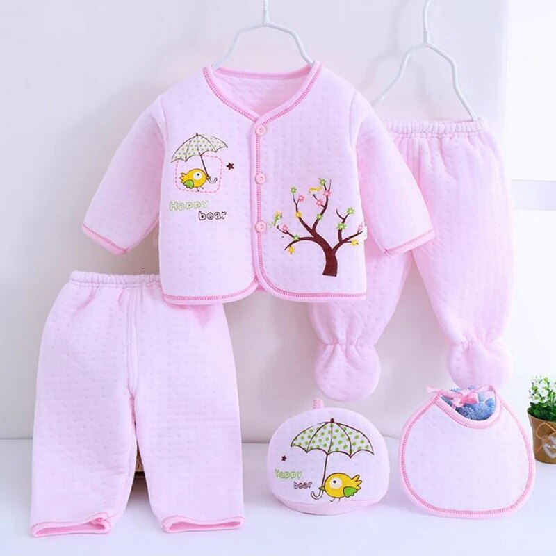 Bekamille 5pcs/set Autumn Winter Newborn sets Baby warm Cotton Girls Boys cartoon suits  infant kids clothing Good quality