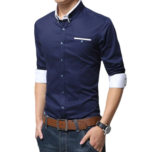 Quality Summer New Men's Shirt Brand Luxury Men Cotton Long Sleeves Dress Shirt Turn-down Collar Cardigan Shirt Men Clothes 5XL